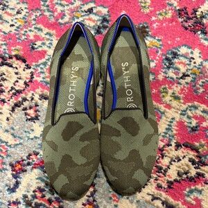 Rothy's Olive Camouflage Flats with Blue Accents